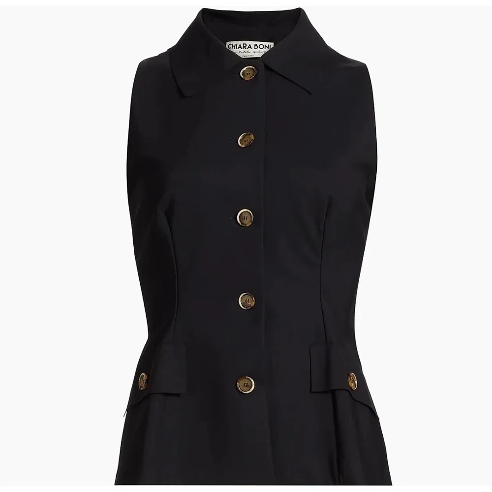 NWT Chiara Boni La Petite Robe Sumio Sleeveless Blazer Top in Black / Size 6